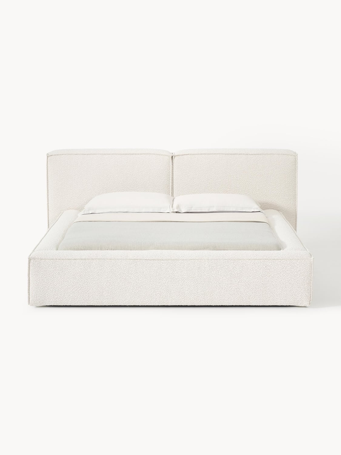 Lennon Bouclé Upholstered Bed with Storage — Off-White