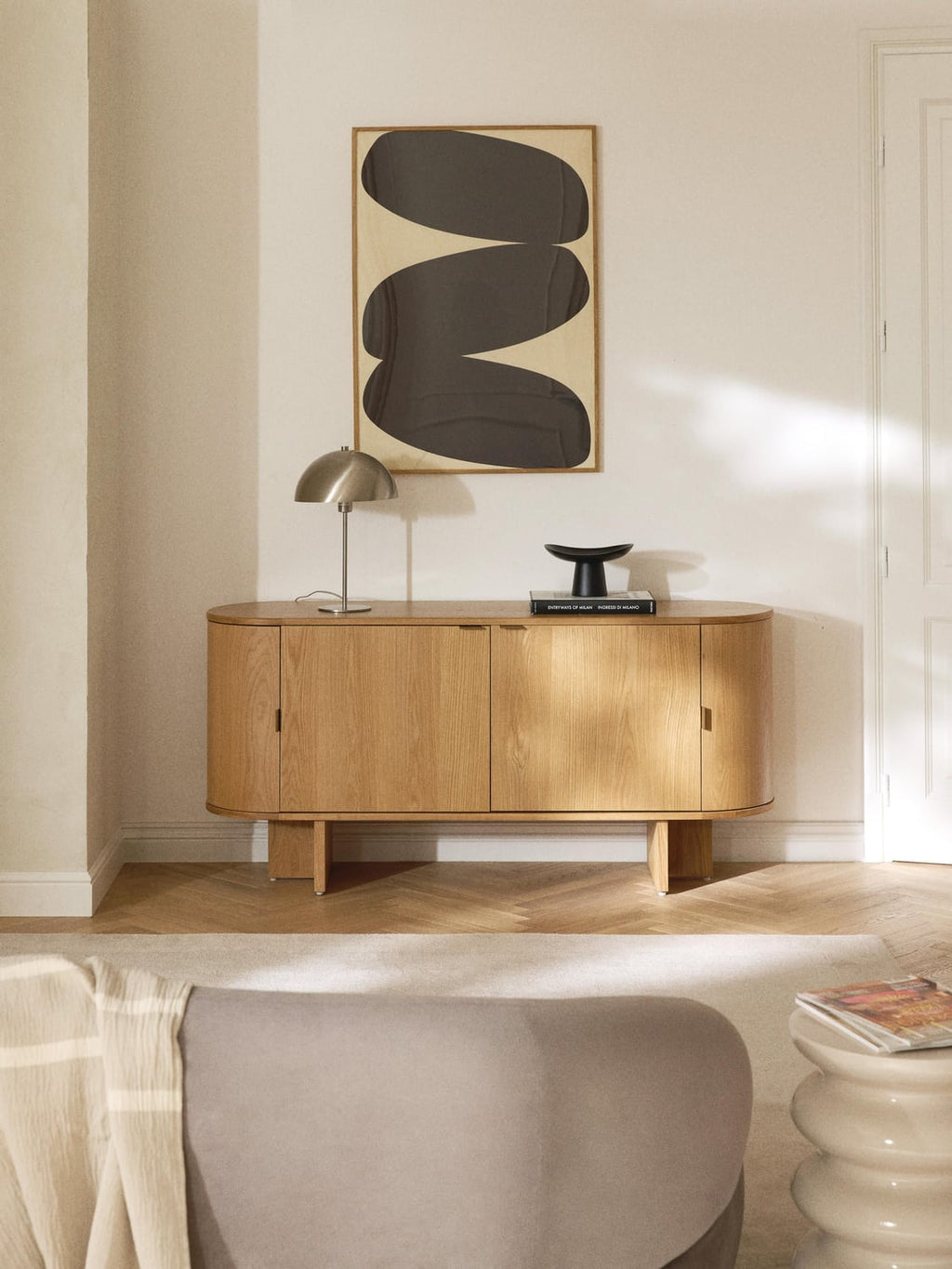 Zumi Wooden Sideboard with Rounded Corners — Camel