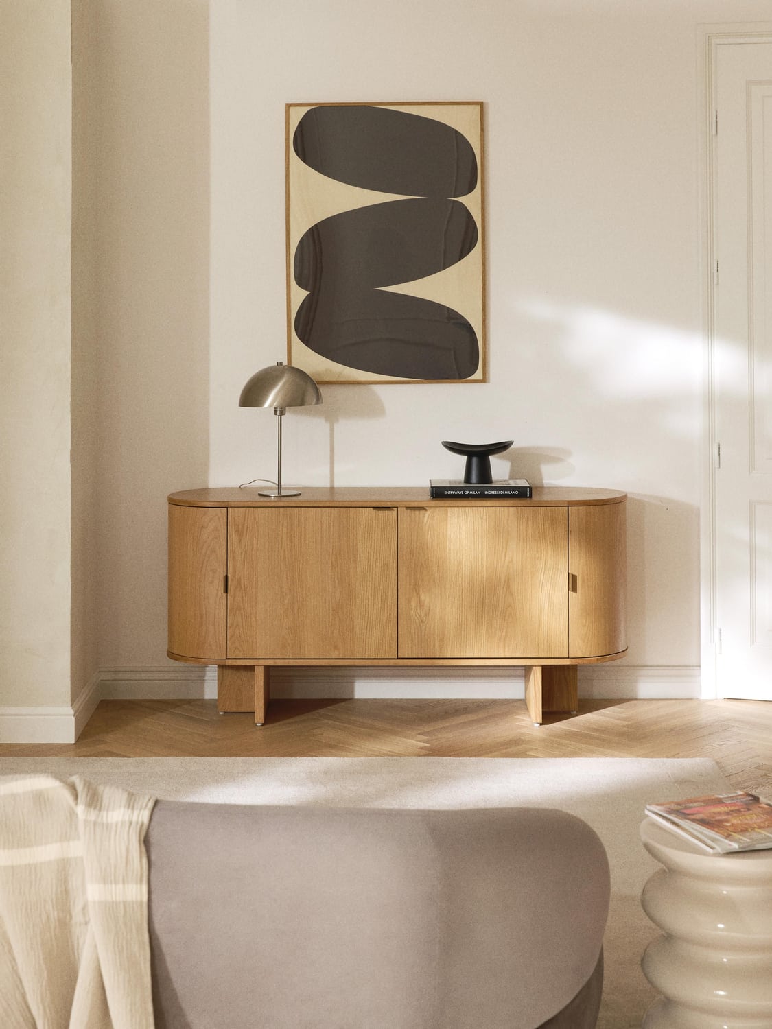 Zumi Wooden Sideboard with Rounded Corners — Camel