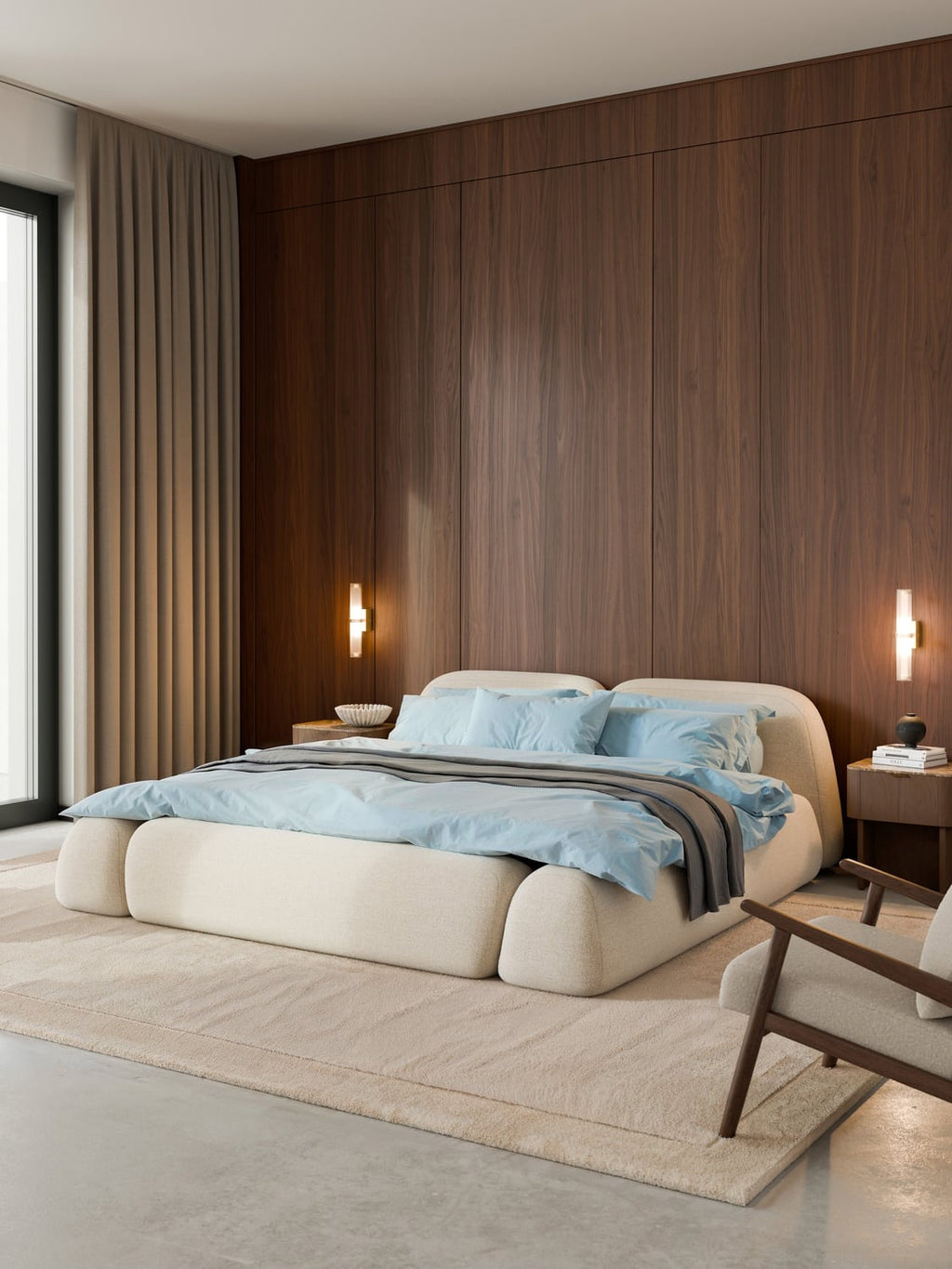 Wolke Bouclé Upholstered Bed — Off-White