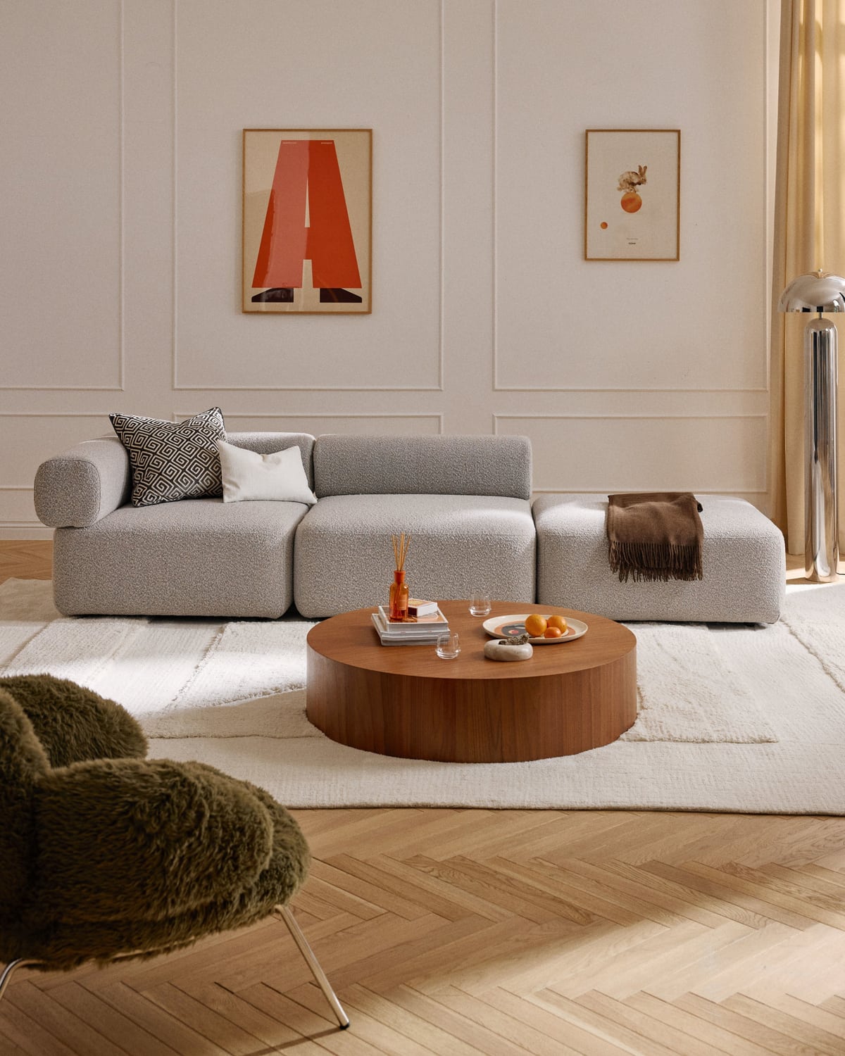 Anton Modular Bouclé-Ottoman — Lilac