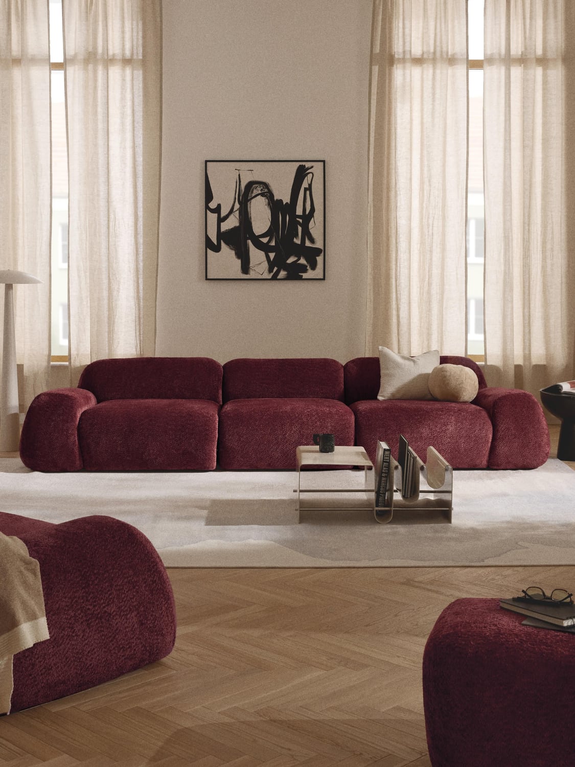 Wolke Modular Teddy Bouclé Sofa (4-seater) — Brown