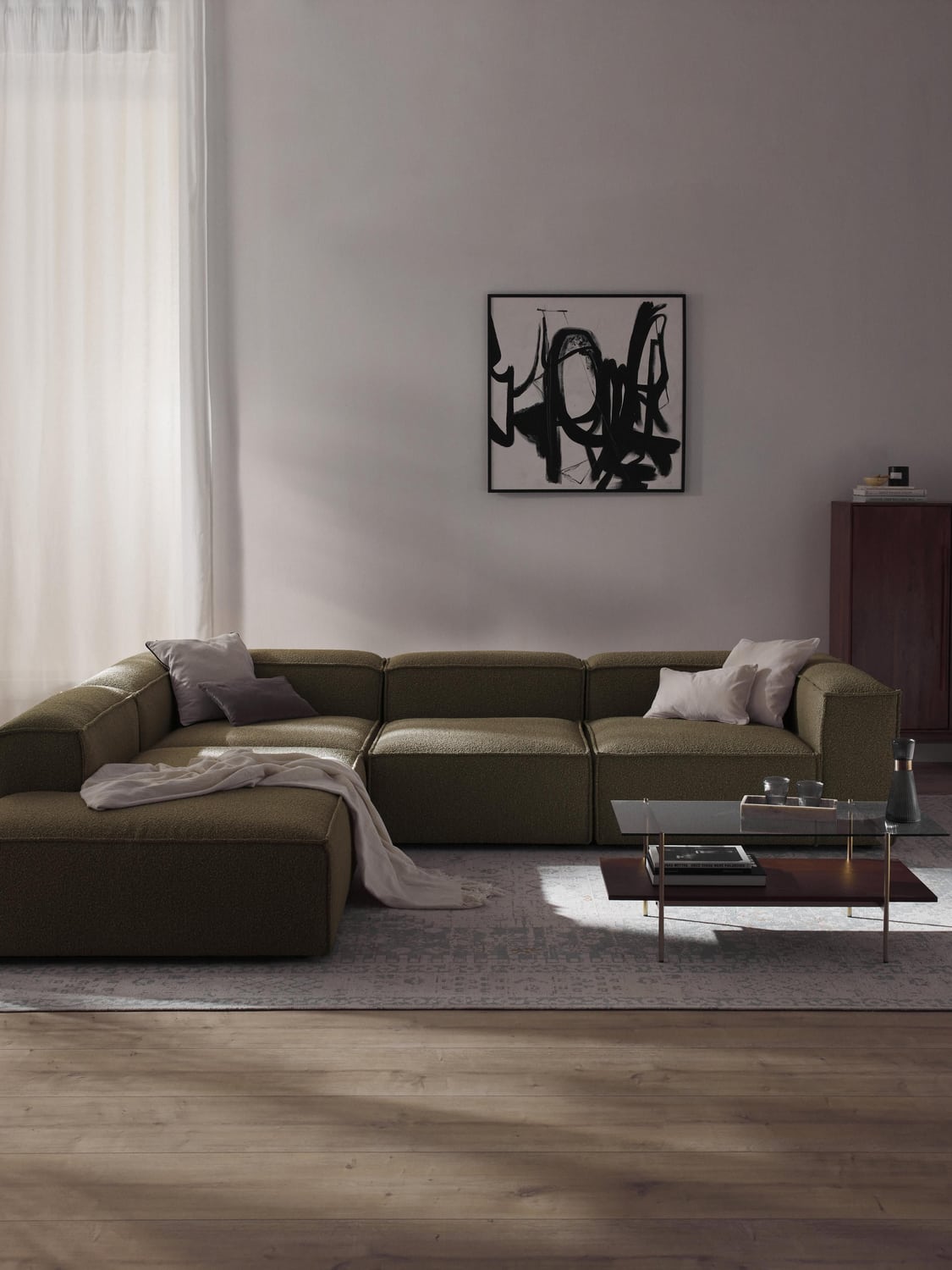 Lennon Modular XL Corner Sofa (4-seater) in Bouclé — Green