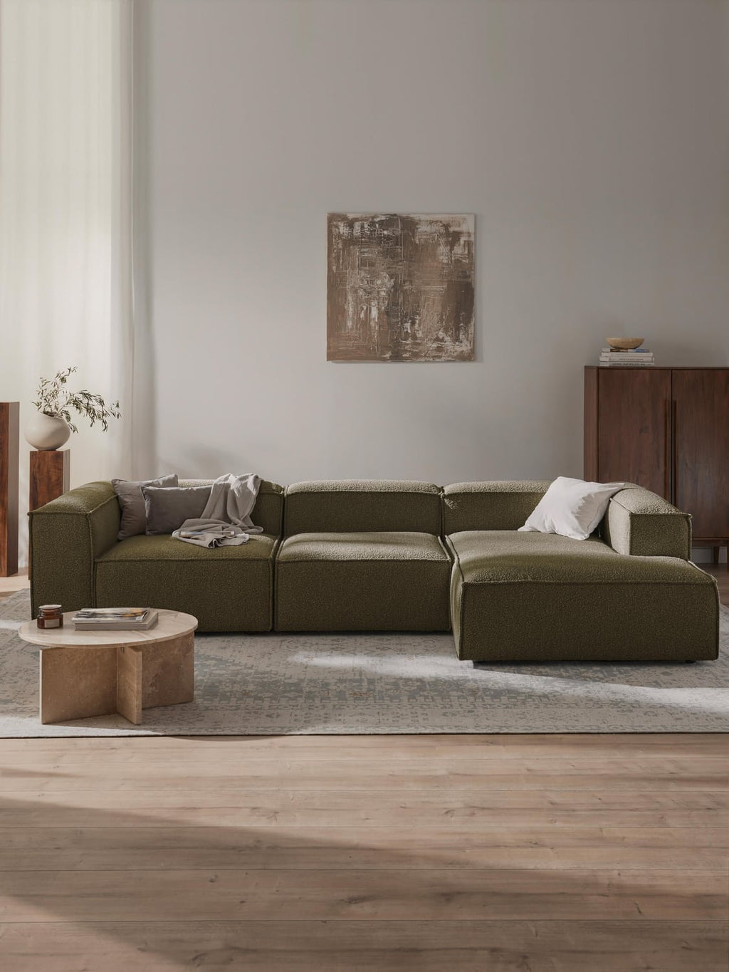 Lennon Modular Bouclé Corner Sofa (4-seater) — Green