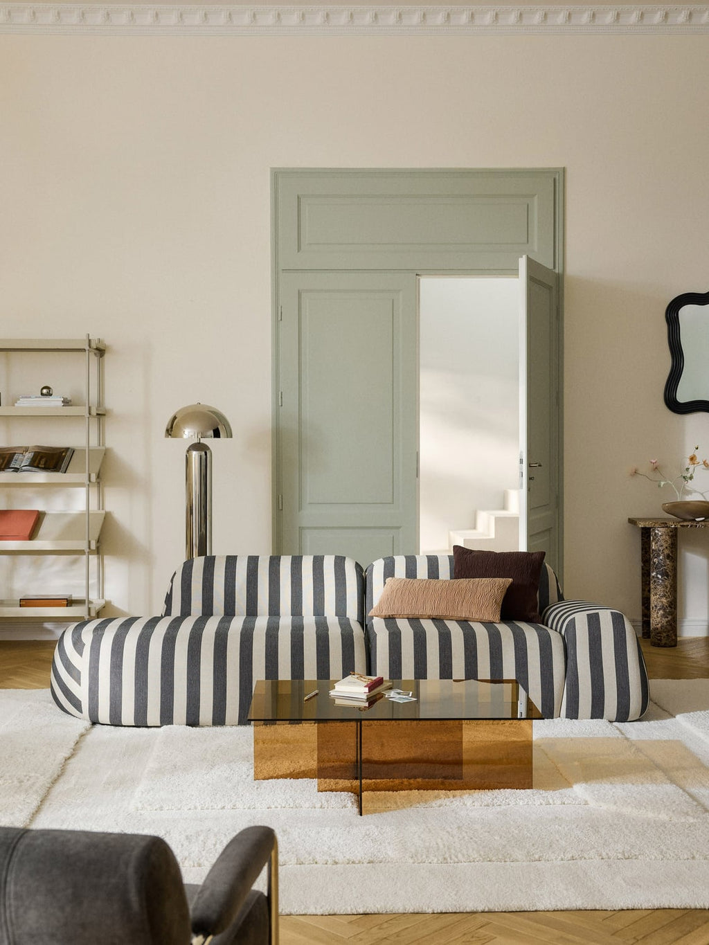 Wolke Modular Striped Chaise (3-seater) — Grey