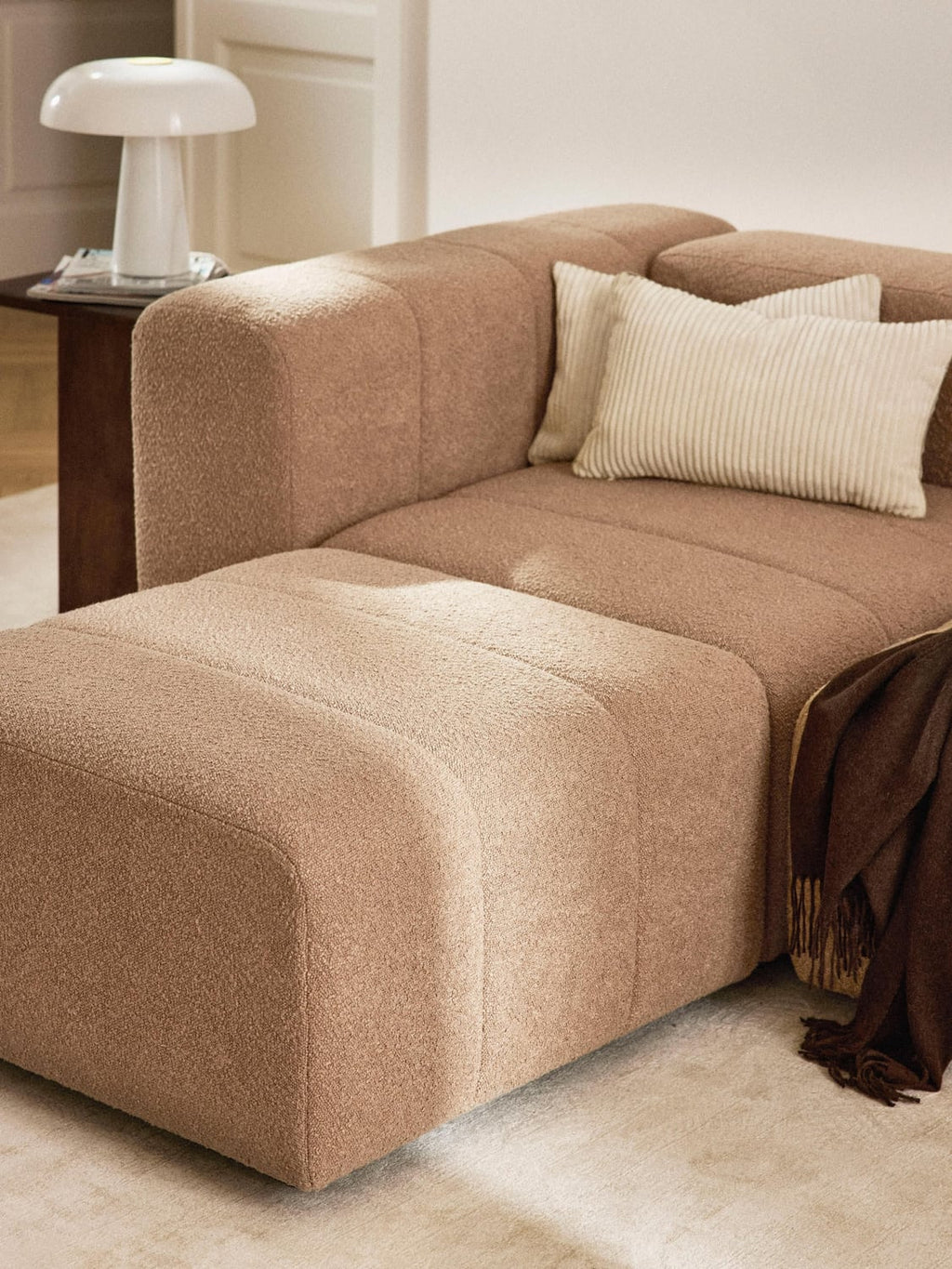 Lena Bouclé Sofa Ottoman — Warm Grey