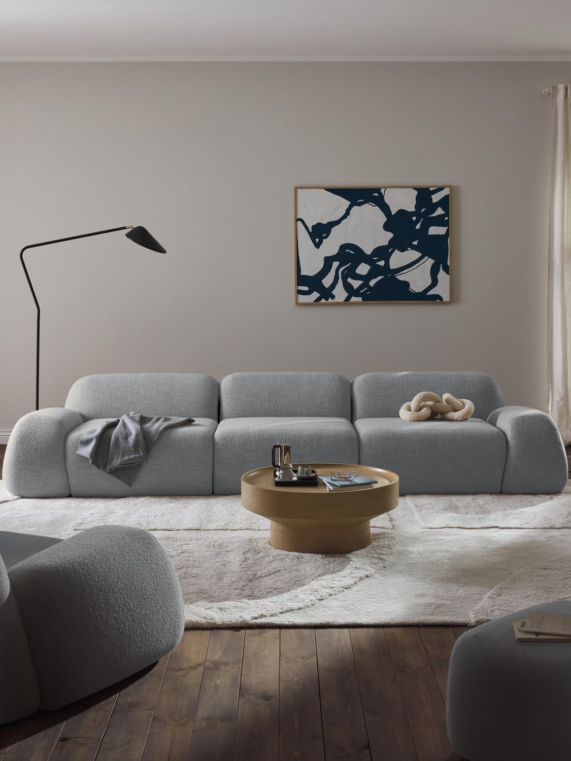 Wolke Modular Bouclé Sofa (4-seater) — Light Grey