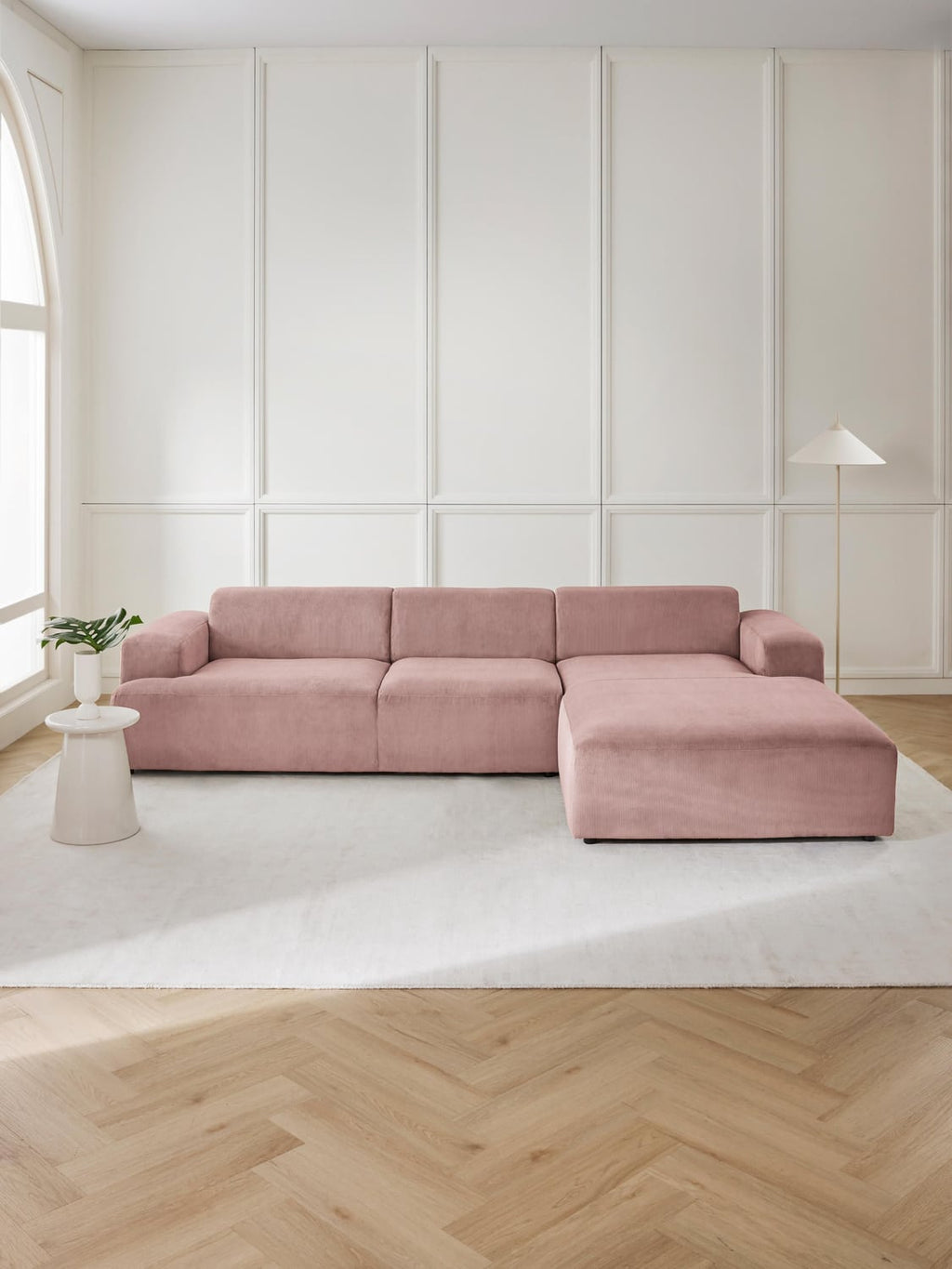 Melva Corduroy Corner Sofa (4-seater) — Warm Grey
