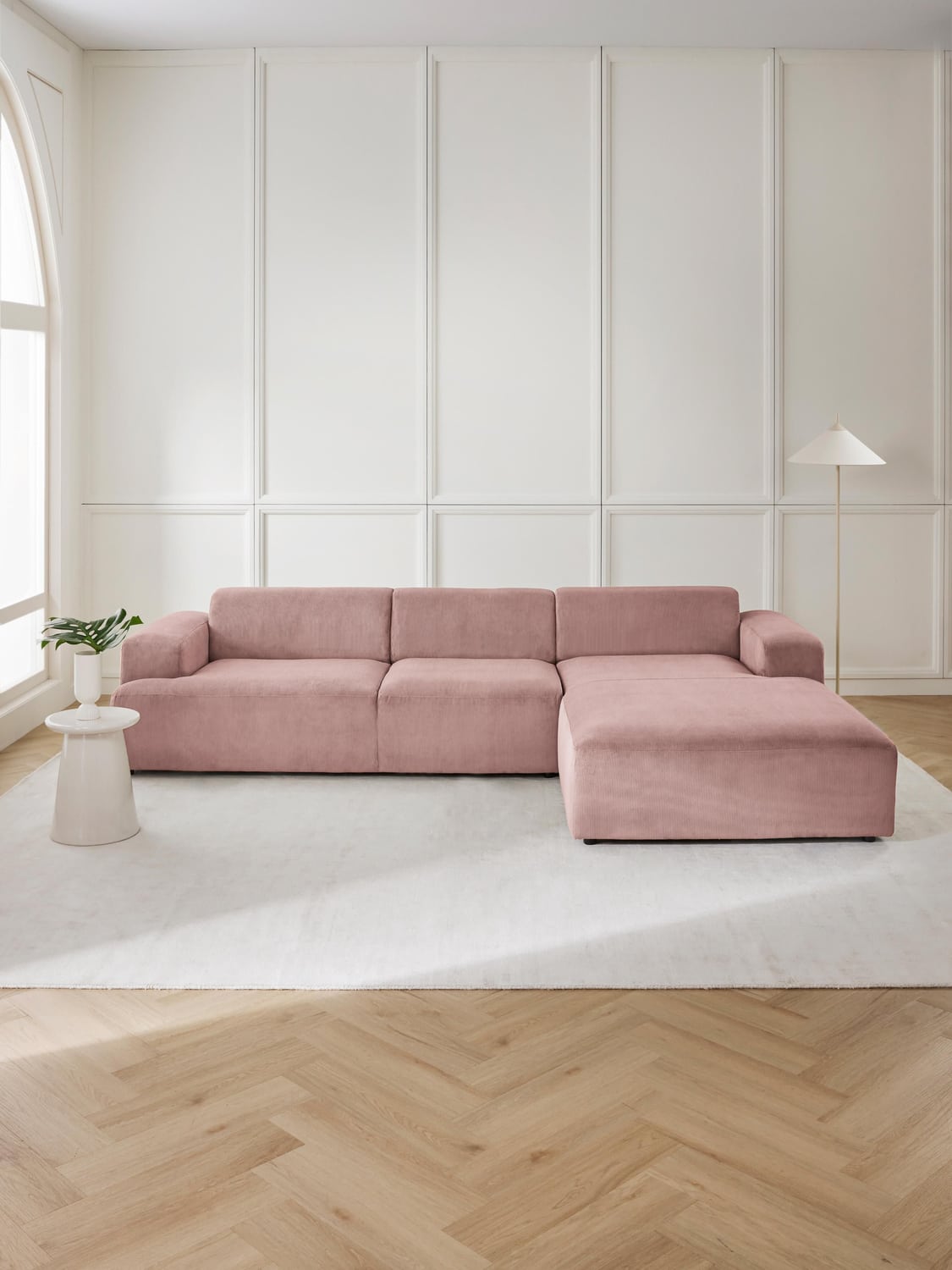Melva Corduroy Corner Sofa (4-seater) — Warm Grey