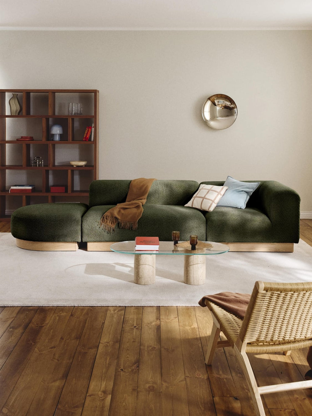 Natalie Modular Ottoman in Teddy Bouclé with Ottoman (left/right) — Khaki