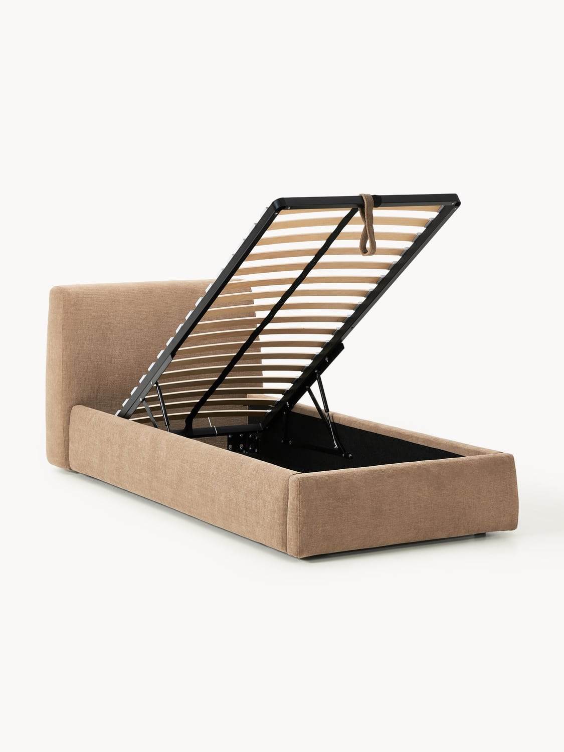 Cloud Upholstered Single Bed with Storage — Sage