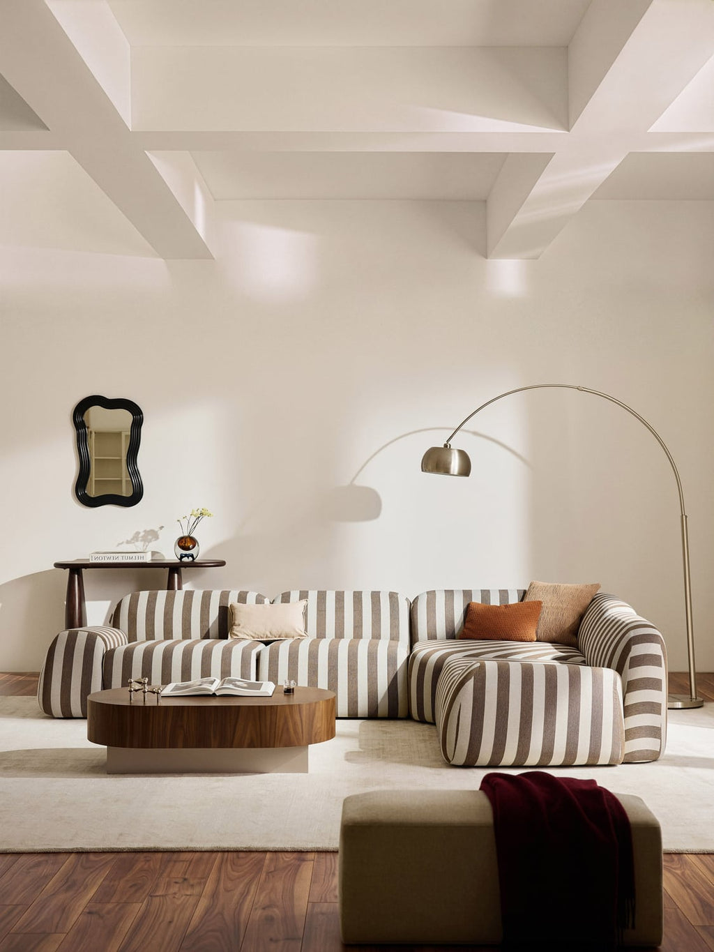 Wolke Modular Striped Corner Sofa (4-seater) — Greige