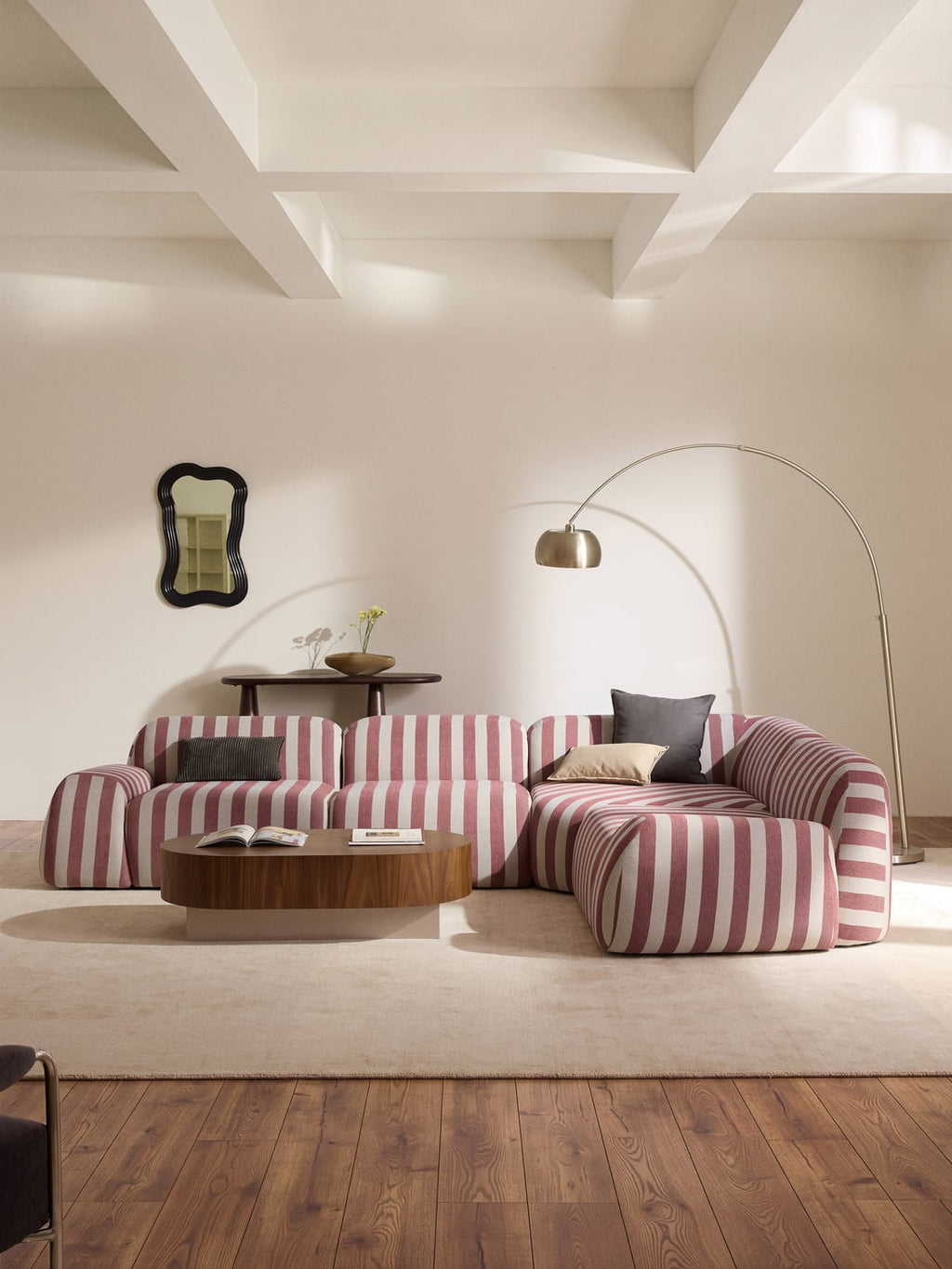 Wolke Modular Striped Corner Sofa (4-seater) — Stone Grey