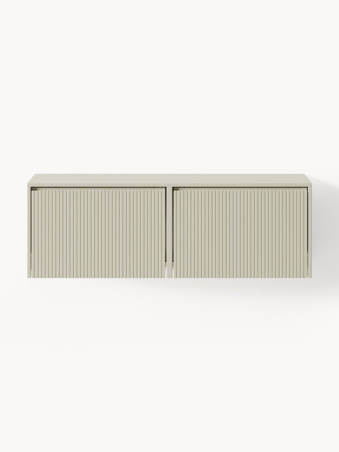 Shea Wall-Mounted Shoe Cabinet with Folding Compartments and Fluted Front — Light Grey