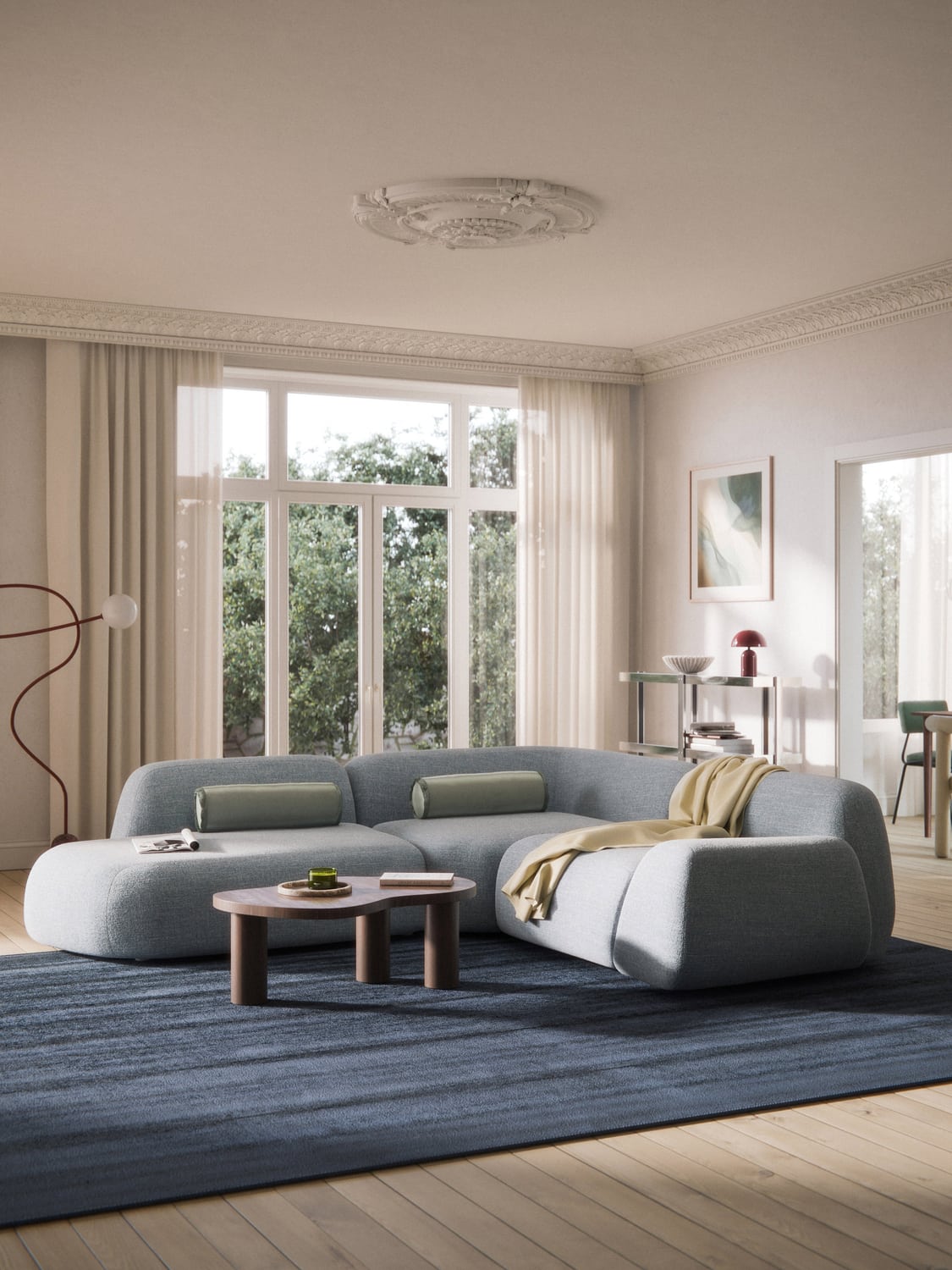 Wolke Modular Bouclé Corner Sofa (4-seater) with Chaise Longue — Pearl Grey