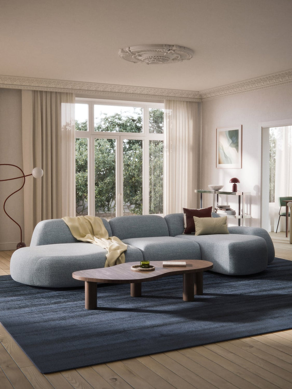 Wolke Modular Bouclé Corner Sofa (4-seater) with Chaise Longue — Mist Grey