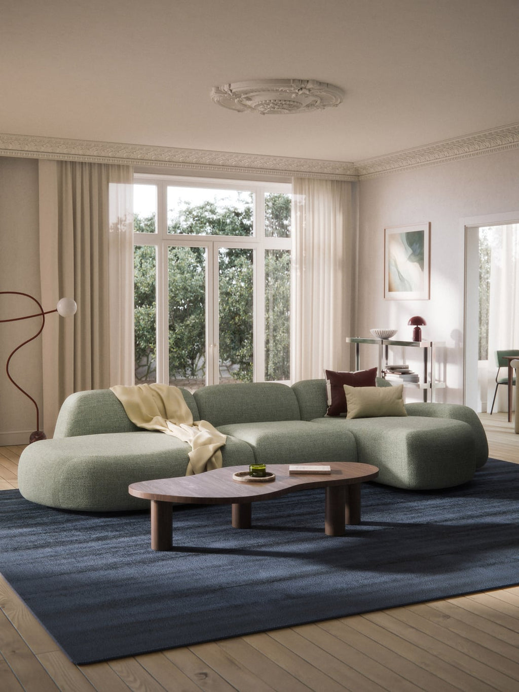 Wolke Modular Bouclé Corner Sofa (4-seater) with Chaise Longue — Dove Grey