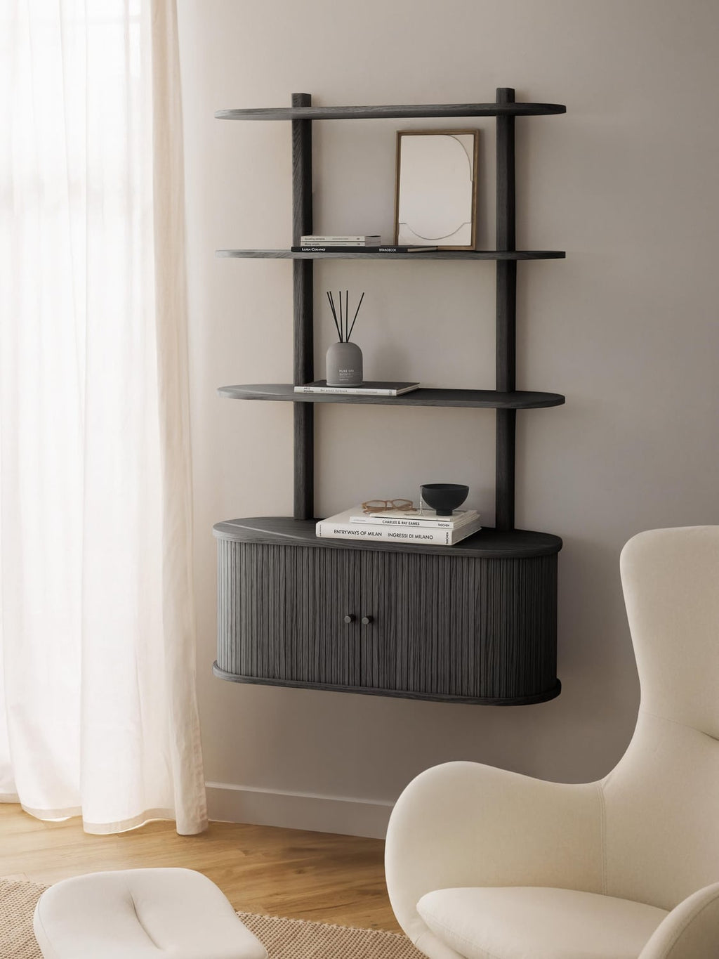 Calary Wall Shelf with Fluted Front — Slate Grey