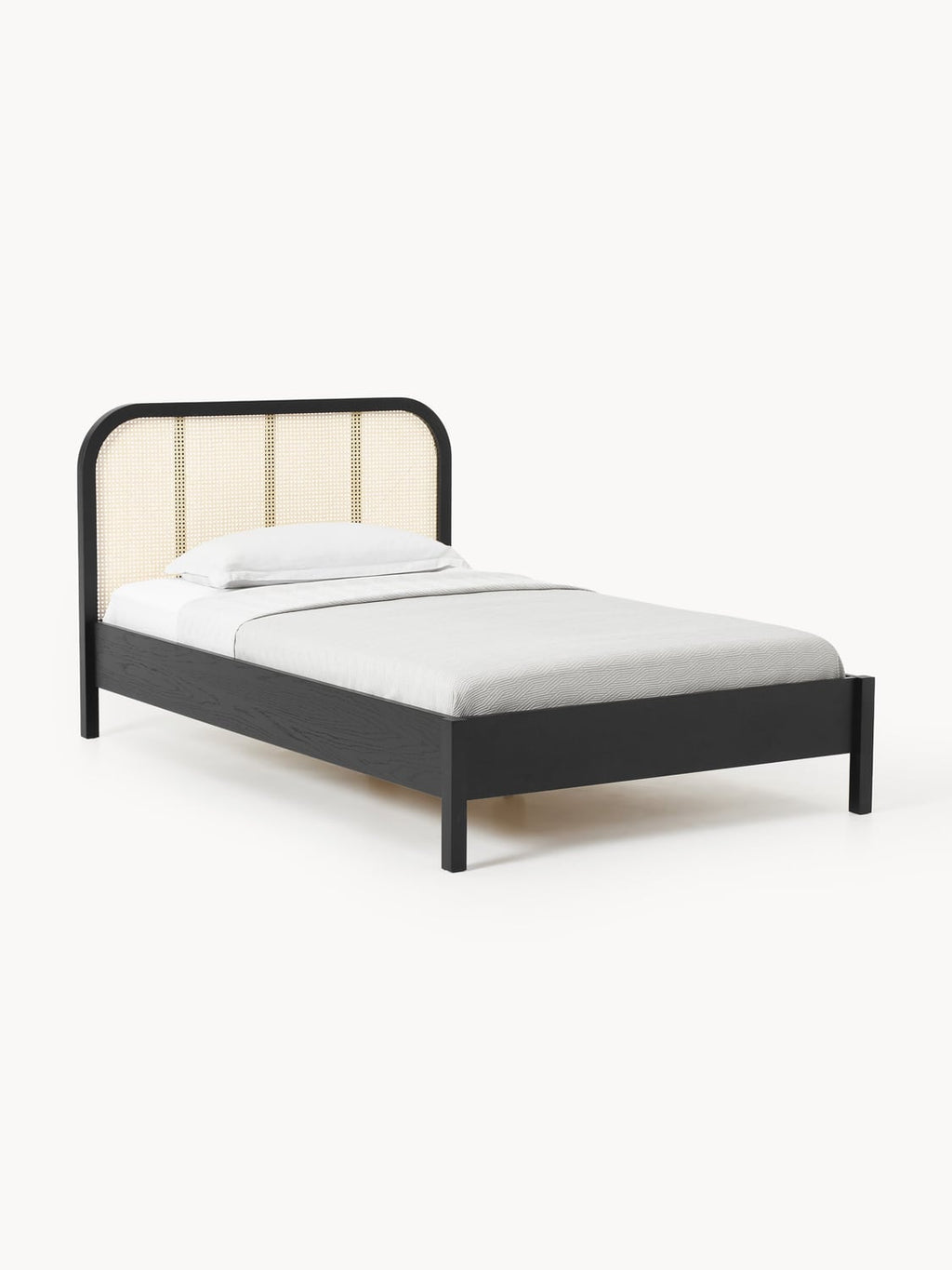Jones Wood-Single Bed with Headboard in Viennese Cane — Sage