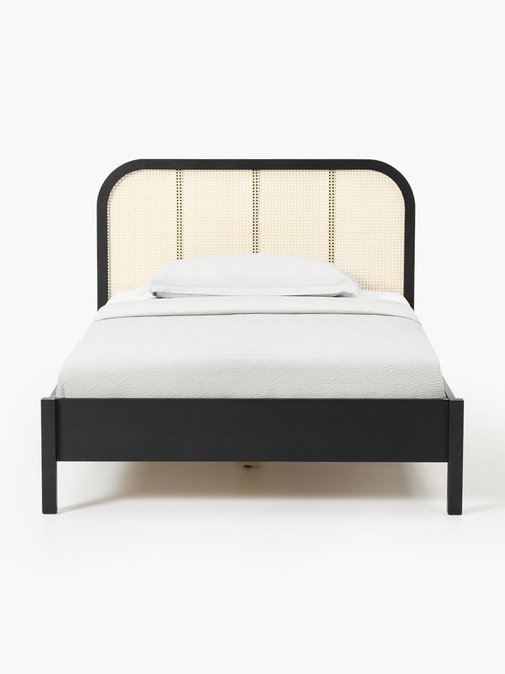 Jones Wood-Single Bed with Headboard in Viennese Cane — Sage