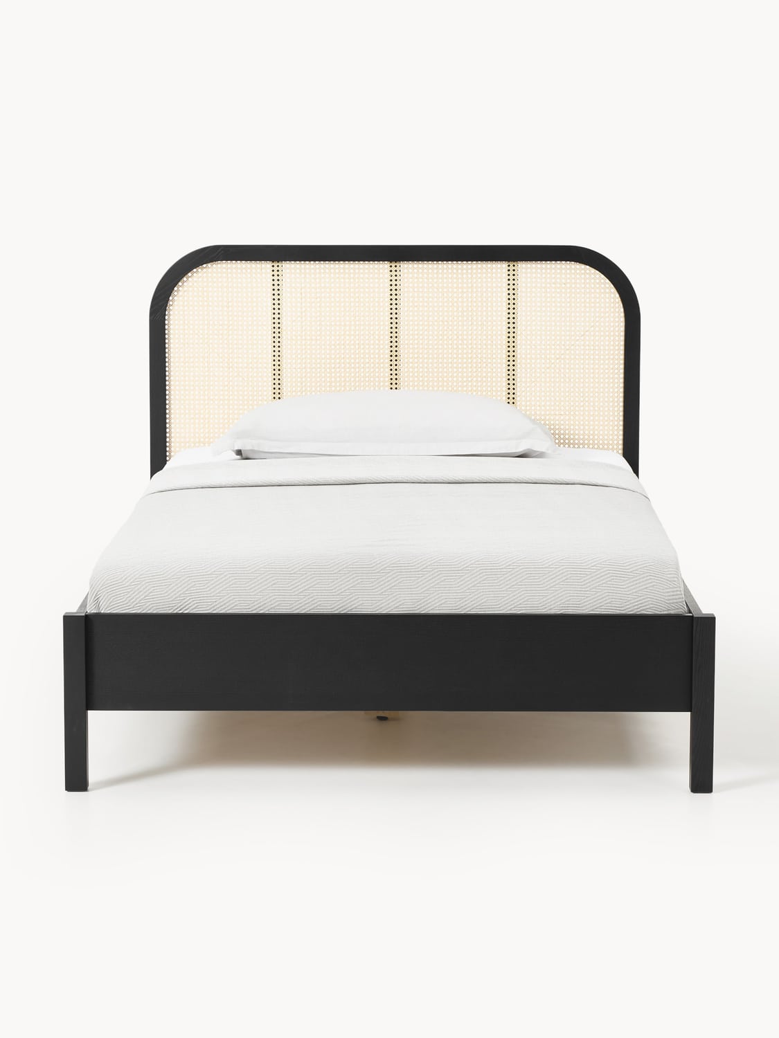 Jones Wood-Single Bed with Headboard in Viennese Cane — Sage