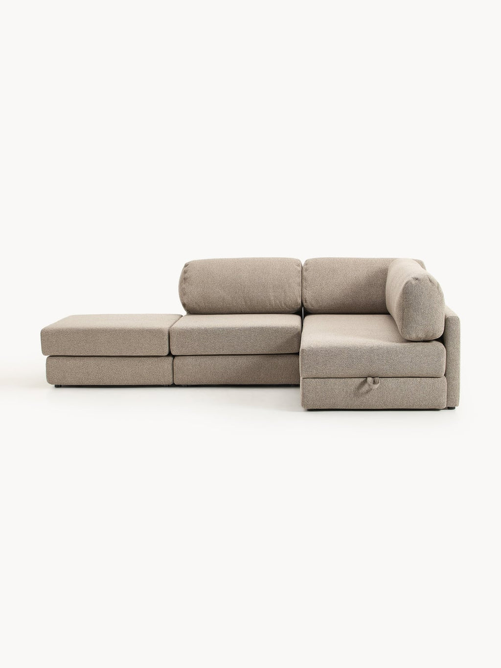Ladina Bouclé-Corner Sofa Bed with Storage — Warm Grey