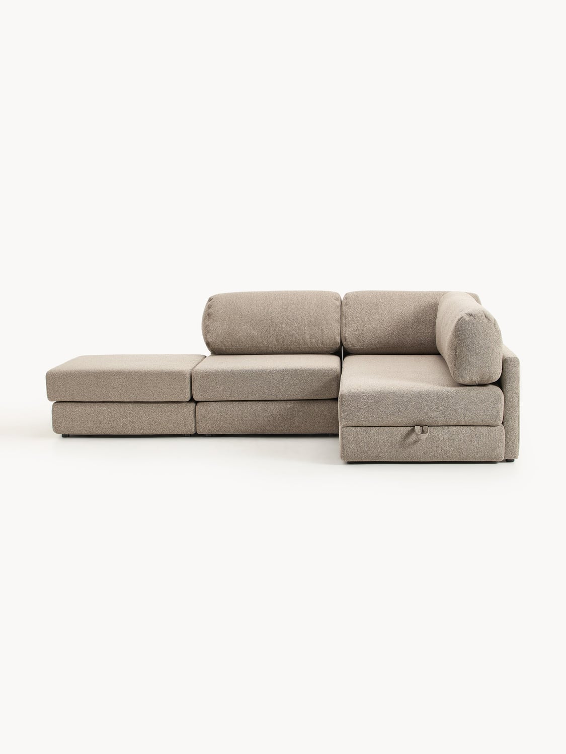 Ladina Bouclé-Corner Sofa Bed with Storage — Warm Grey