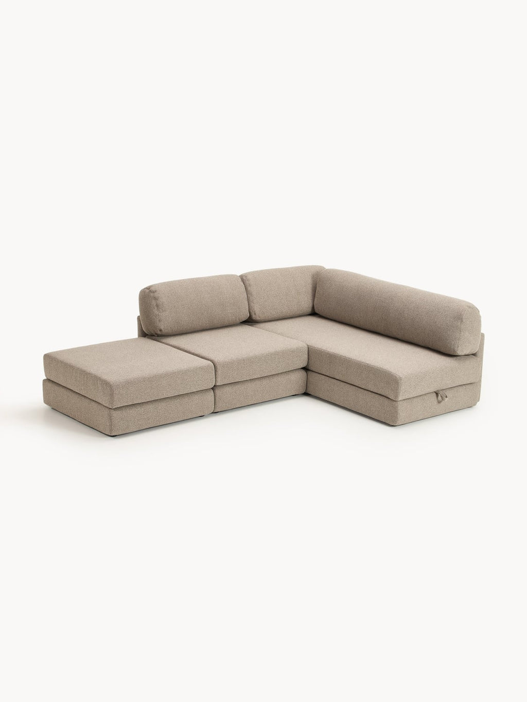 Ladina Bouclé-Corner Sofa Bed with Storage — Warm Grey