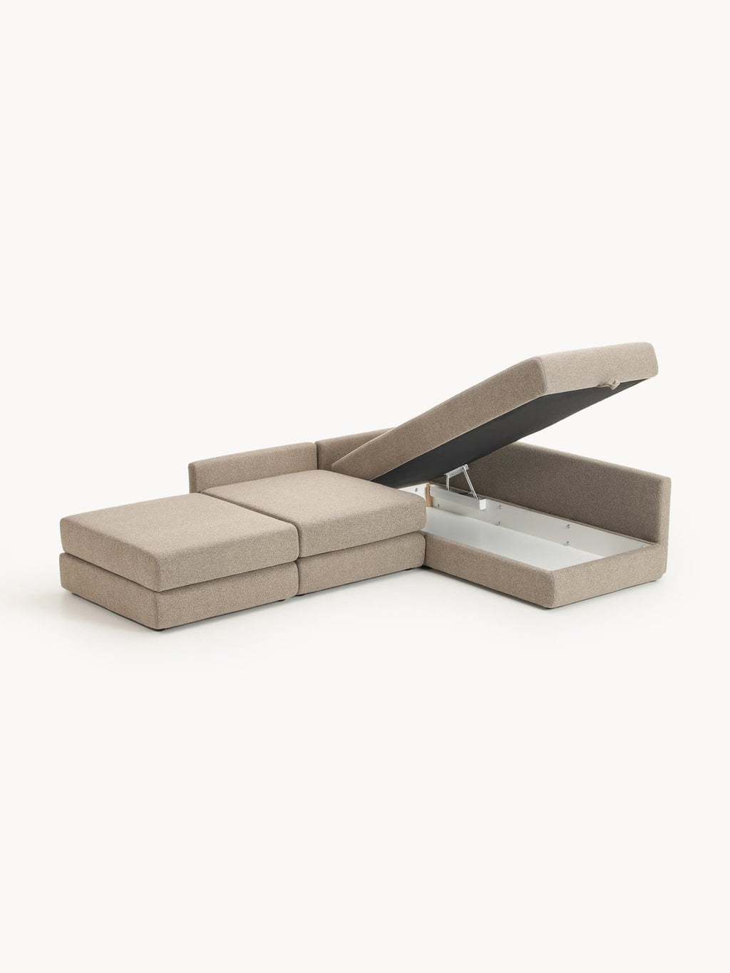 Ladina Bouclé-Corner Sofa Bed with Storage — Warm Grey