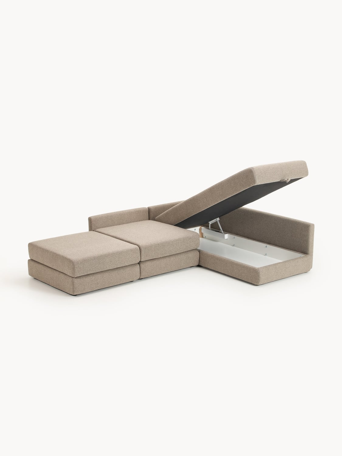 Ladina Bouclé-Corner Sofa Bed with Storage — Warm Grey