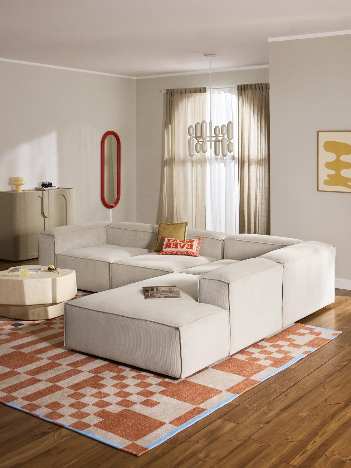 Lennon Modular XL Corner Sofa (4-seater) in Corduroy — Light Grey
