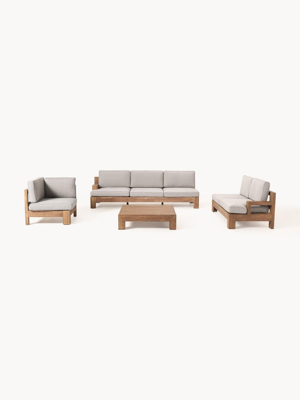 Joshua Modular Garden Lounge Set in Acacia, set of 4 — Warm Grey