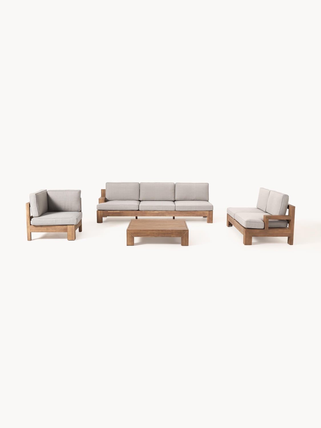 Joshua Modular Garden Lounge Set in Acacia, set of 4 — Warm Grey
