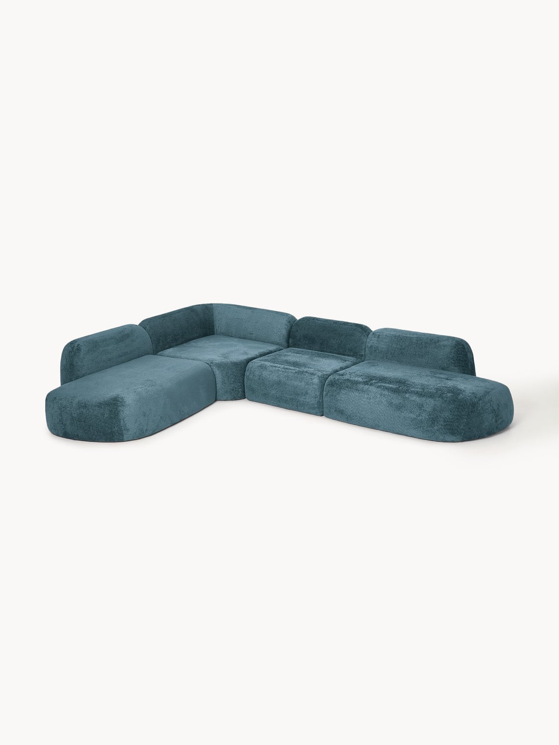 Wolke XL Modular Teddy Bouclé Corner Sofa with Chaise Longue — Petrol Blue