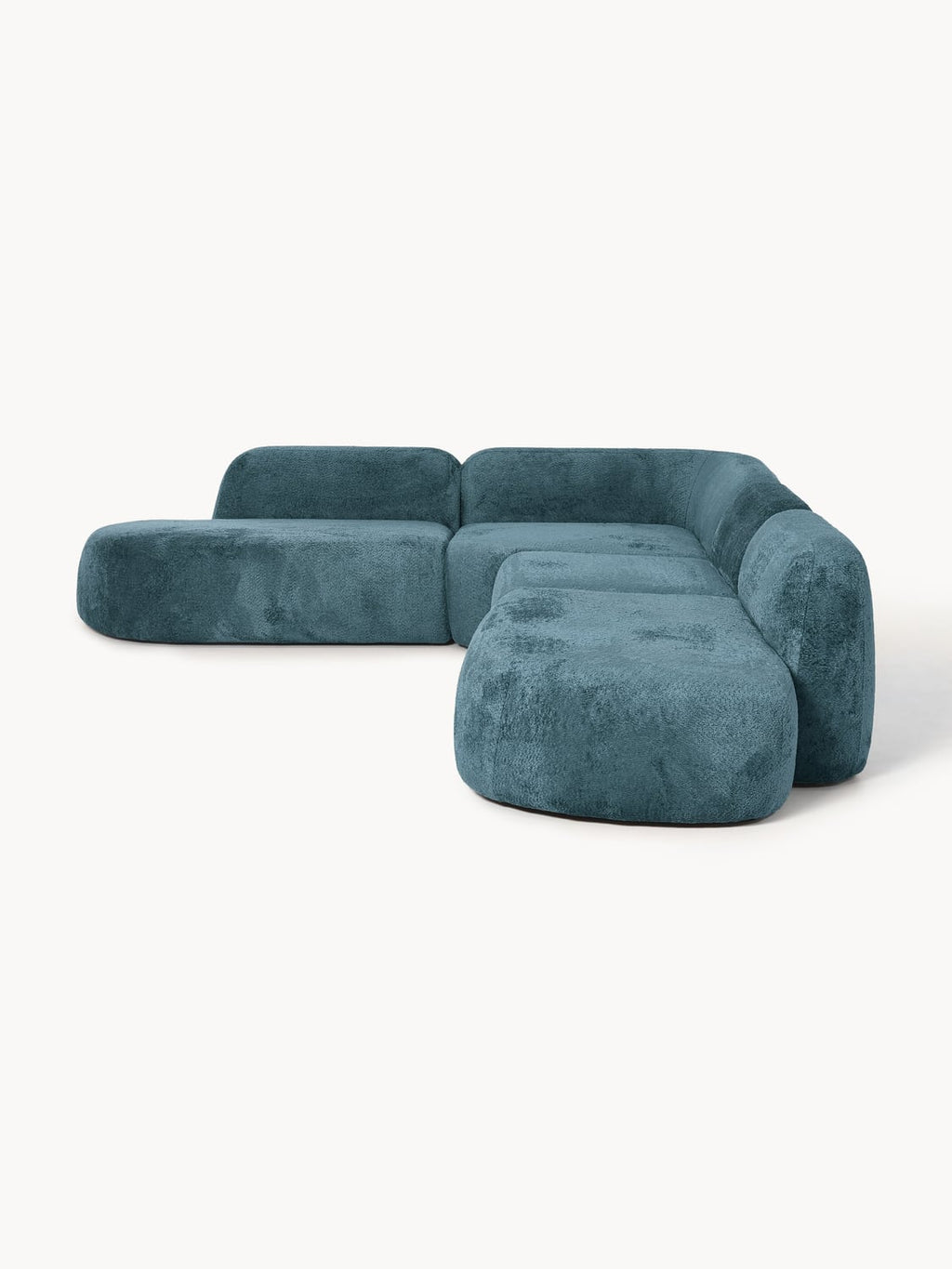 Wolke XL Modular Teddy Bouclé Corner Sofa with Chaise Longue — Petrol Blue