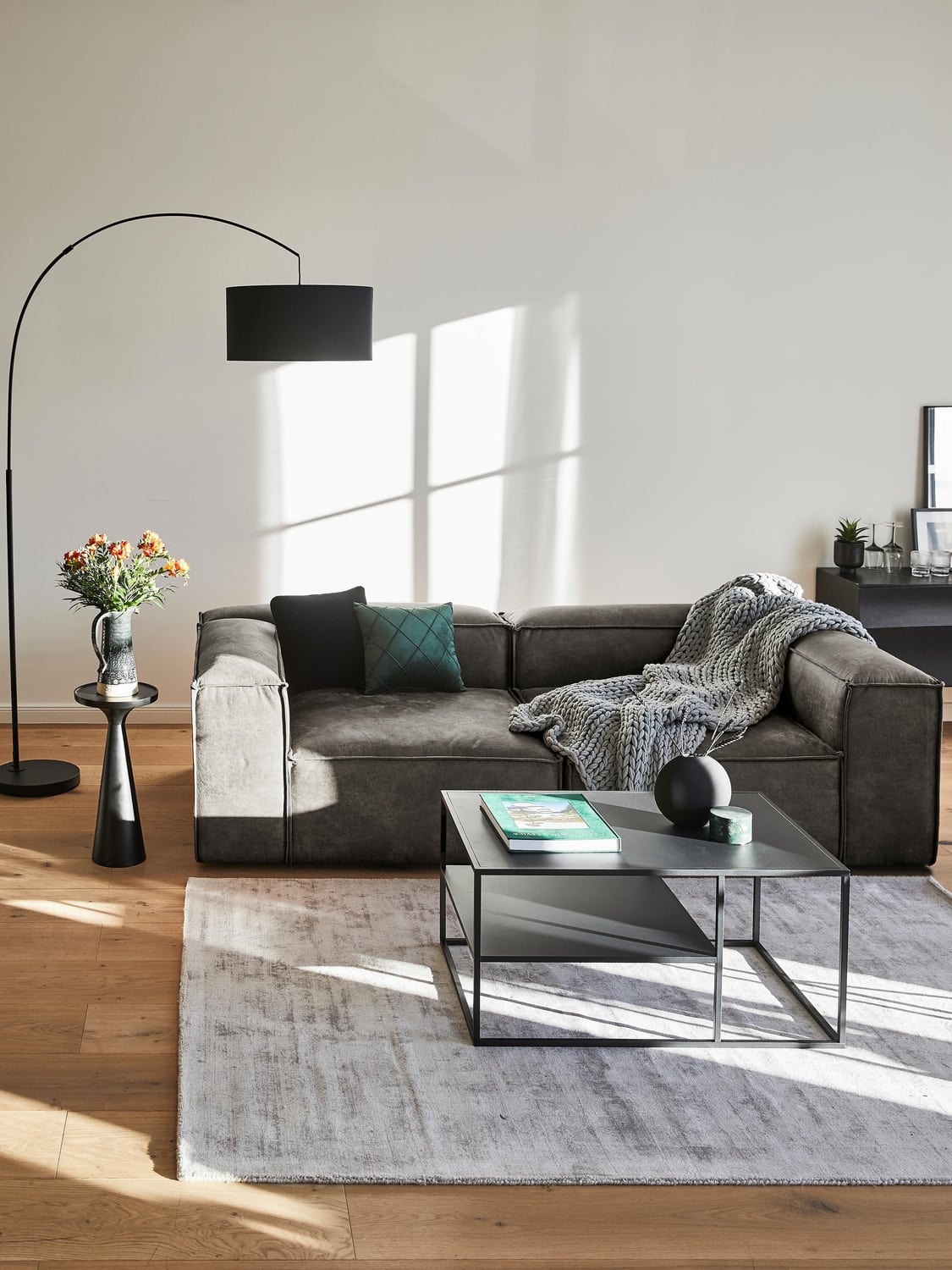 Lennon Modular Sofa (3-seater) in Leather — Anthracite