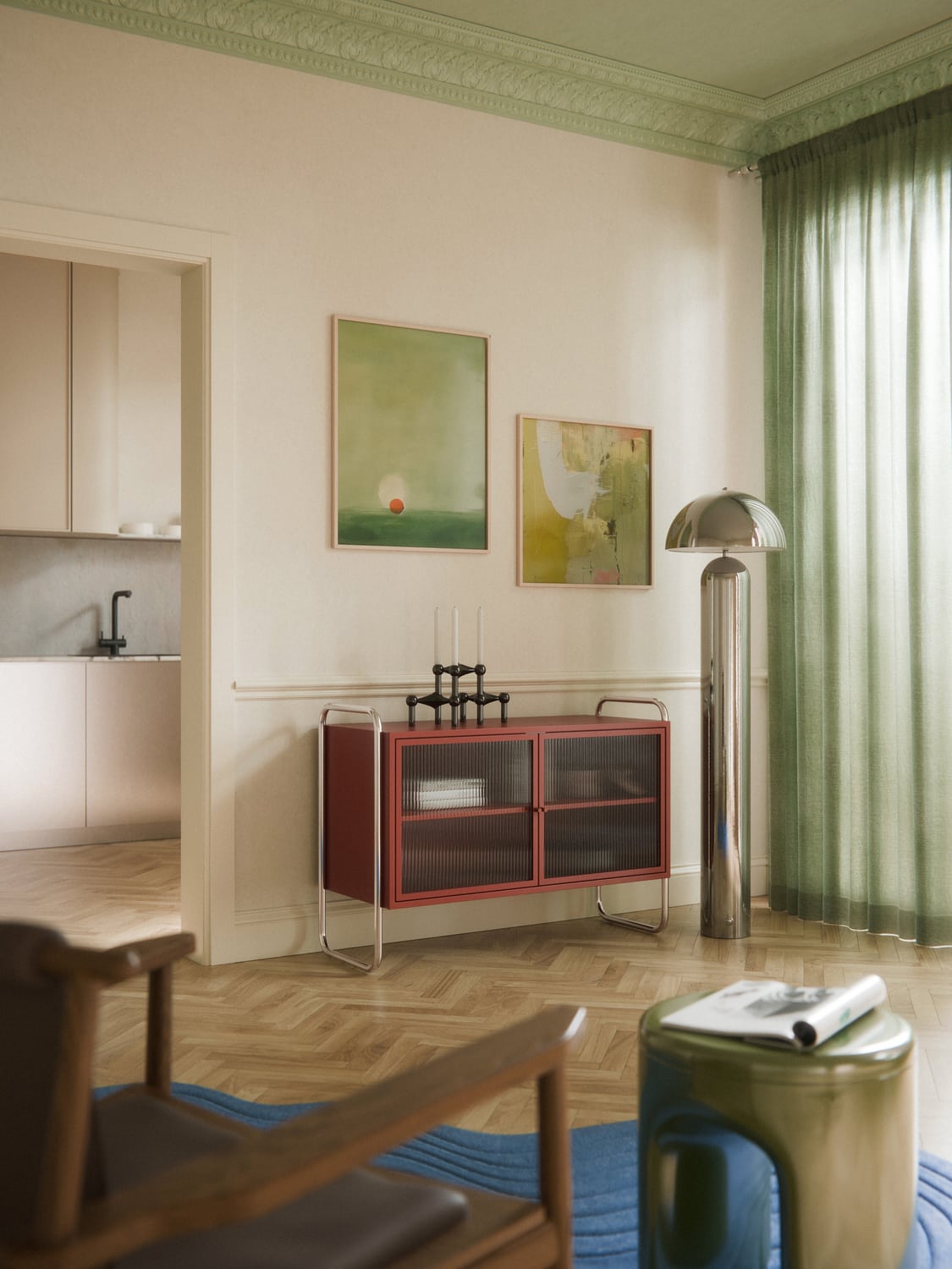 Robyn Metal-Sideboard with Glass-Front — Chocolate