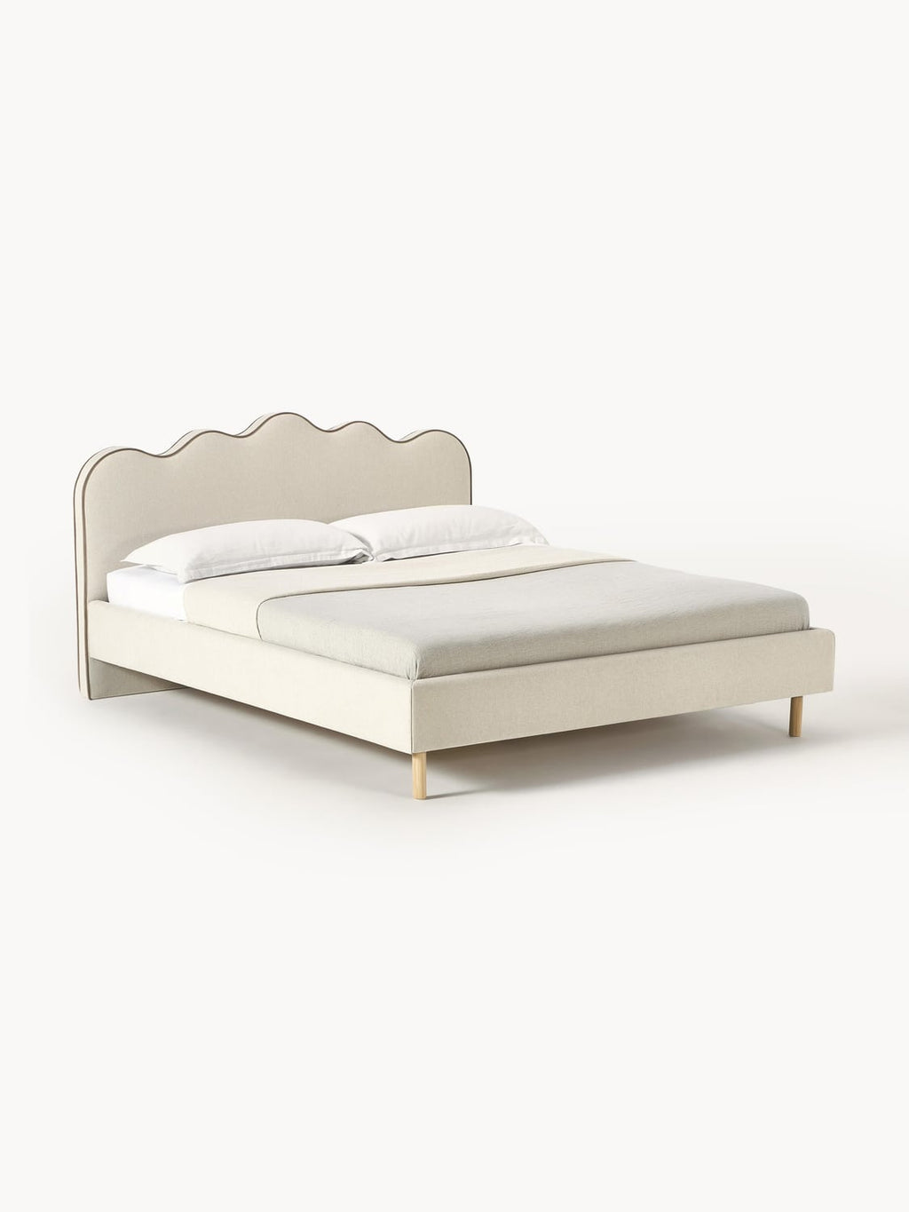Romy Upholstered Bed with Wavy Headboard — Light Grey