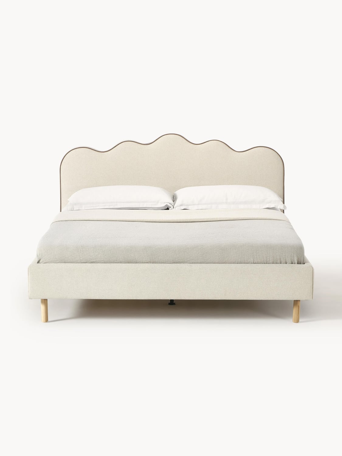 Romy Upholstered Bed with Wavy Headboard — Light Grey
