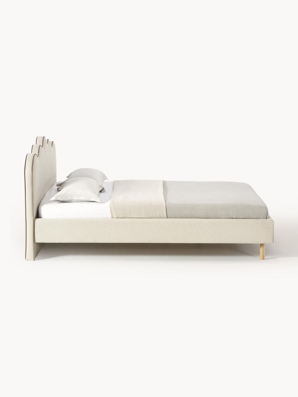 Romy Upholstered Bed with Wavy Headboard — Light Grey