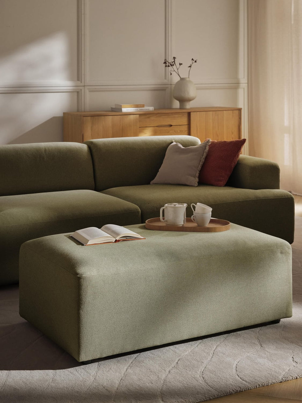 Melva XL Sofa Ottoman, B 116 x T 72 cm — Olive