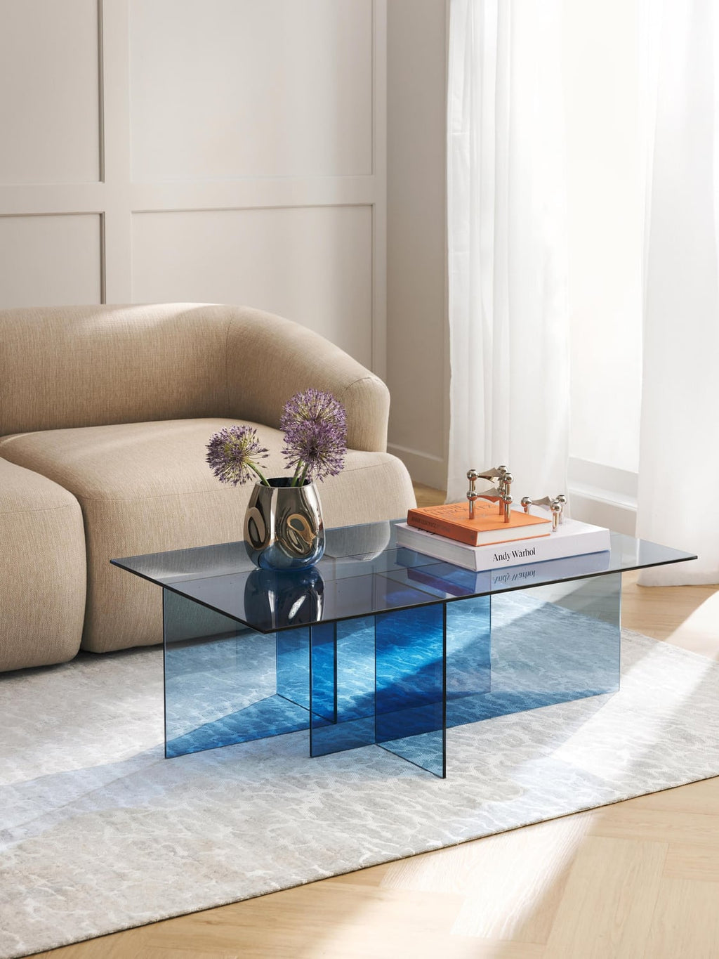 Anouk Glass-Coffee Table, B 102 cm — Light Blue