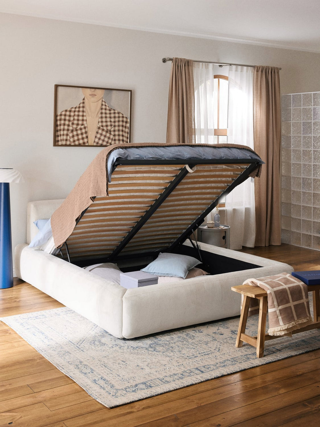Melva Upholstered Bed with Storage — Light Grey