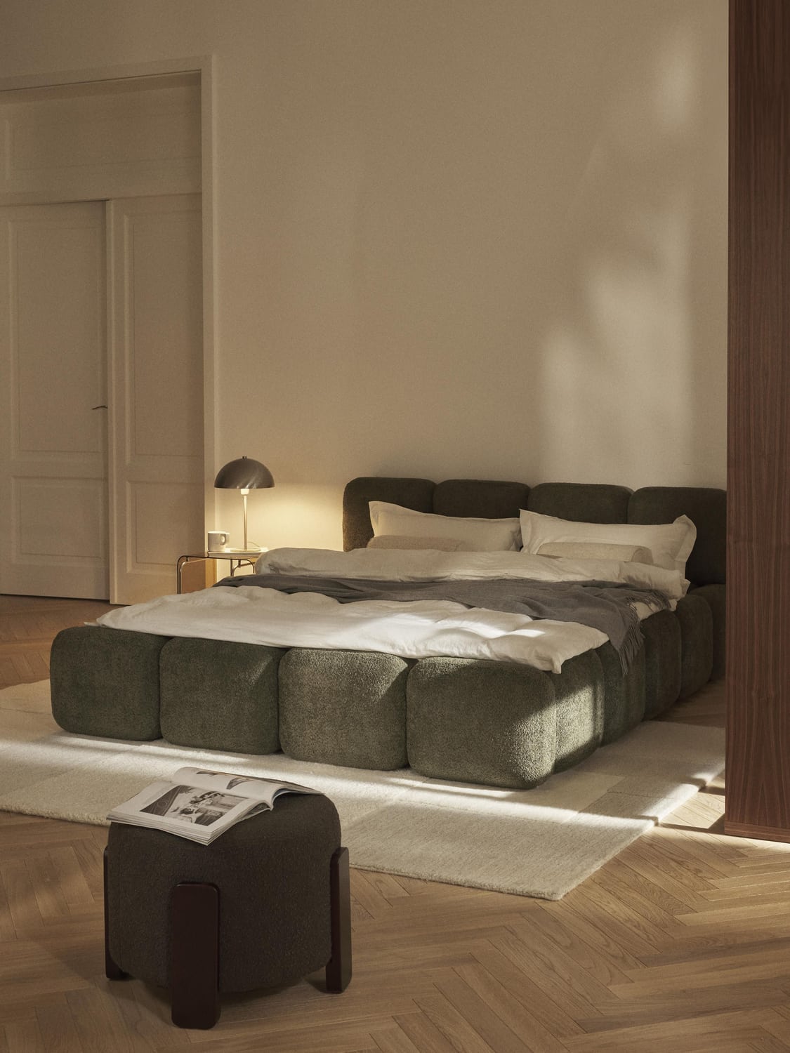 Tayla Upholstered Bed in Teddy Bouclé — Taupe