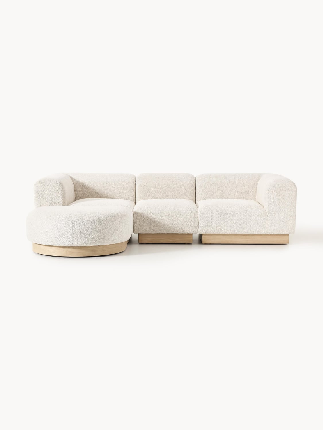 Natalie Modular Sofa (3-seater) in Teddy Bouclé with Ottoman (left/right) — Blush