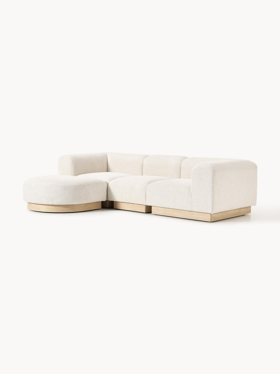 Natalie Modular Sofa (3-seater) in Teddy Bouclé with Ottoman (left/right) — Blush