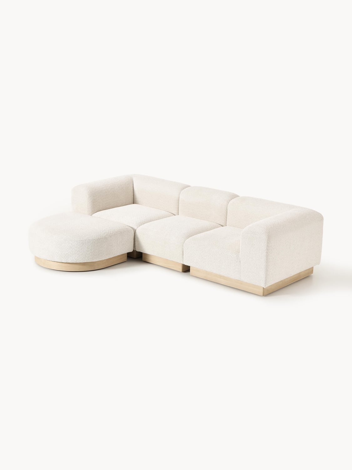 Natalie Modular Sofa (3-seater) in Teddy Bouclé with Ottoman (left/right) — Blush
