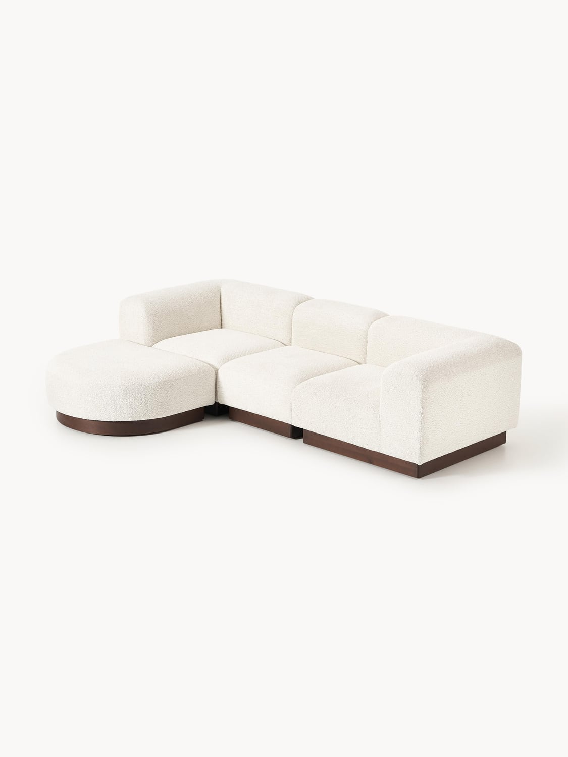 Natalie Modular Sofa (3-seater) in Teddy Bouclé with Ottoman (left/right) — Light Grey