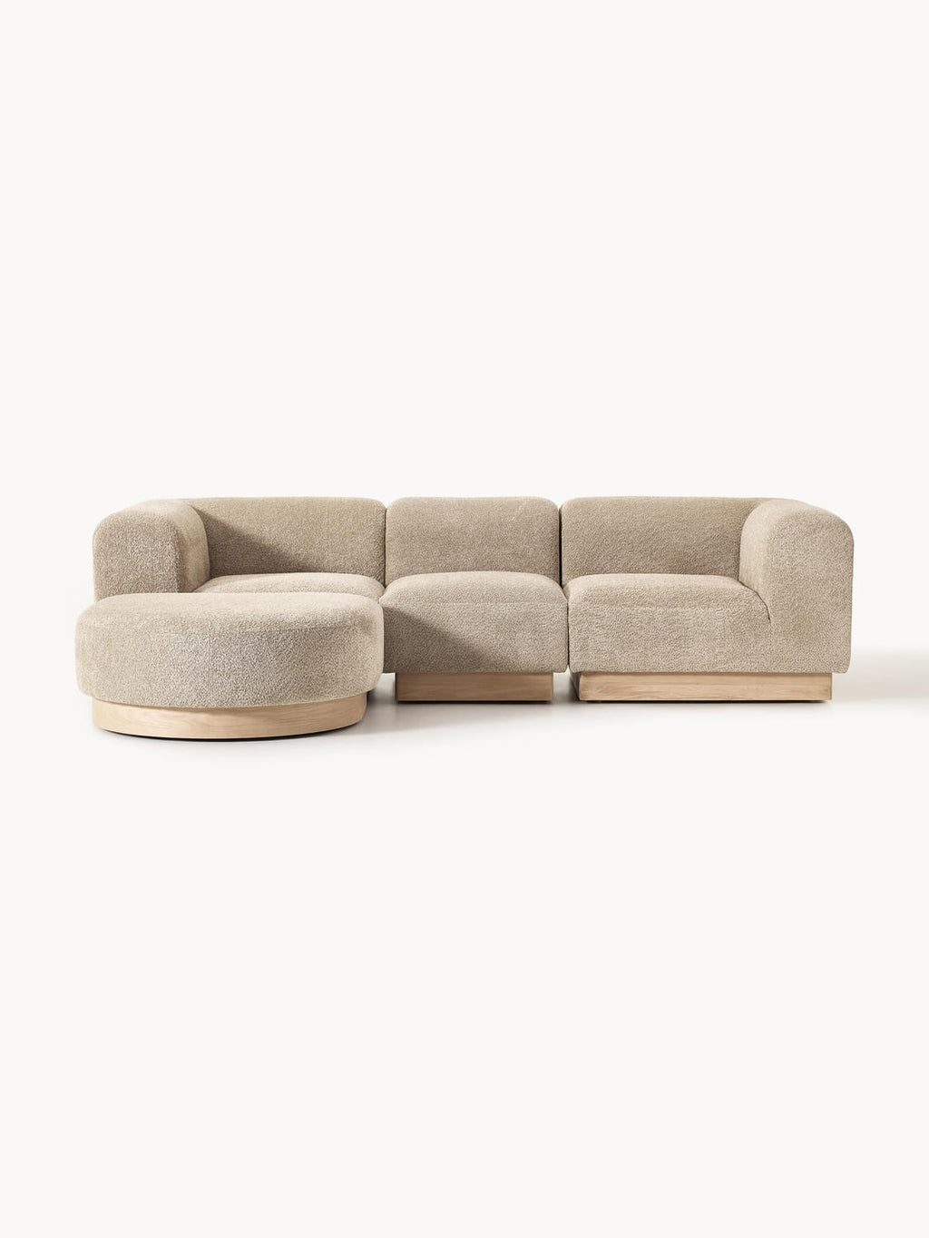 Natalie Modular Sofa (3-seater) in Teddy Bouclé with Ottoman (left/right) — Greige