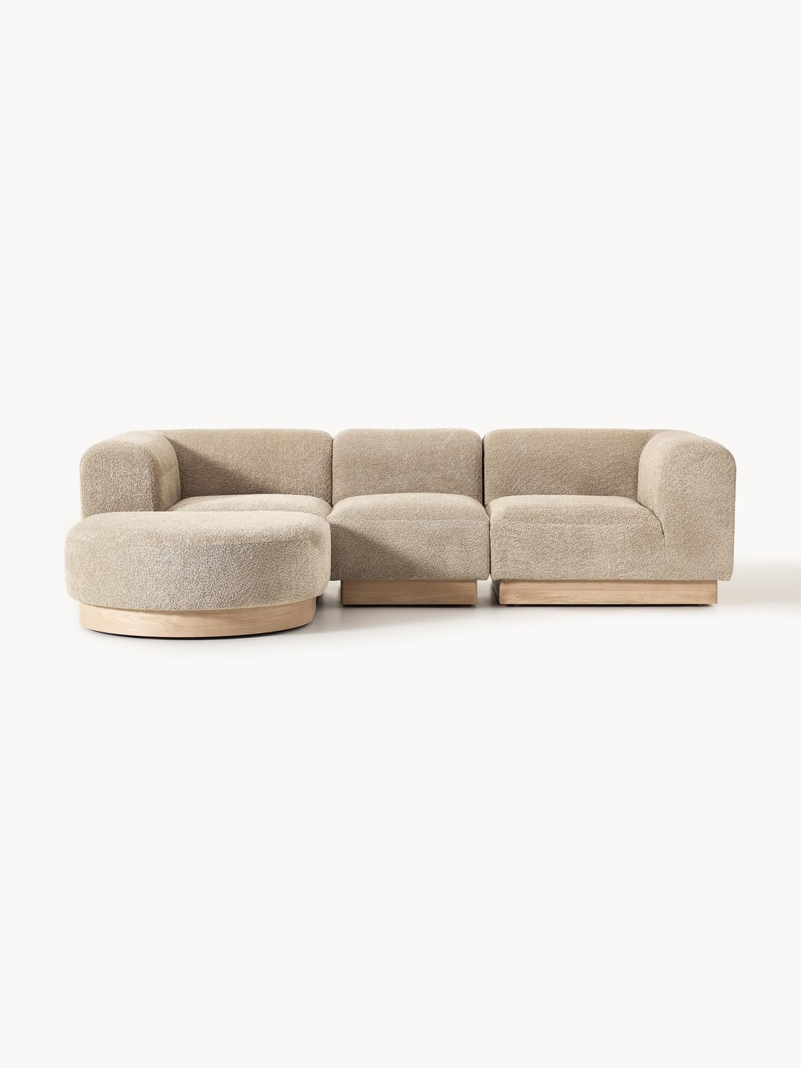 Natalie Modular Sofa (3-seater) in Teddy Bouclé with Ottoman (left/right) — Greige